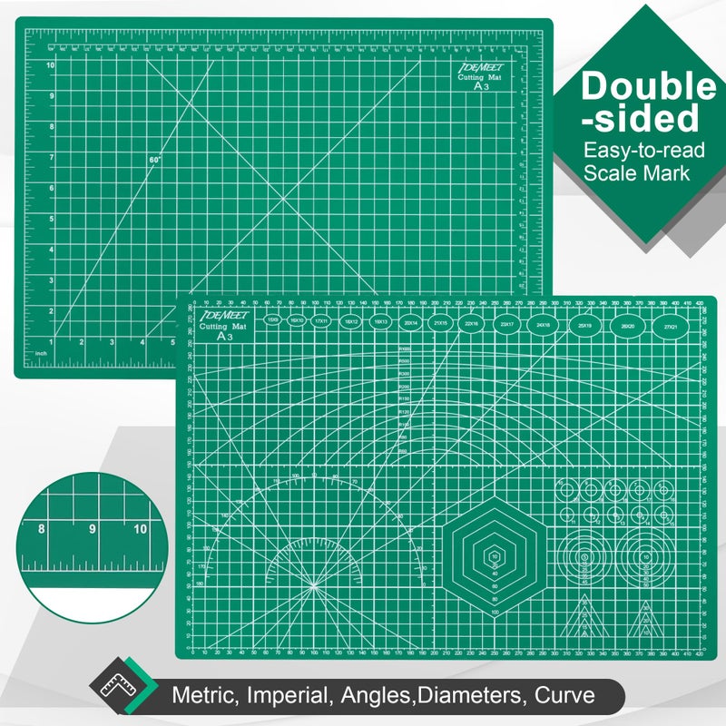 Idemeet Self Healing Cutting Mat, Density-upgraded 18inch x 12inch Sewing Mat for Crafts, 5-Ply Rotary Cutting Board Double-sided for Cutting Quilting Modeling Projects, Green - Image 3