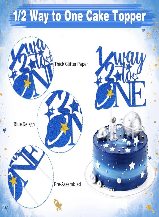 THAWAY 1/2 Birthday Half Trip Around the Sun Half Birthday Decorations - Banner Glitter Cake Topper Tassel Wood Bead High Chair Banner & Crown, Hat Halfway to One Baby Boy Girl Party Supplies - Image 5