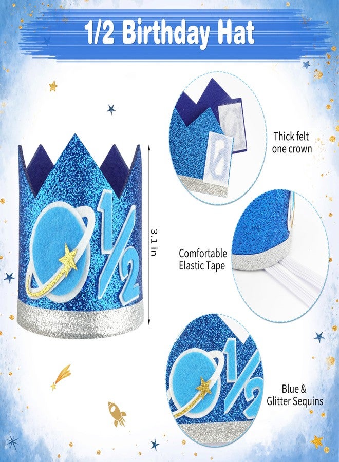 THAWAY 1/2 Birthday Half Trip Around the Sun Half Birthday Decorations - Banner Glitter Cake Topper Tassel Wood Bead High Chair Banner & Crown, Hat Halfway to One Baby Boy Girl Party Supplies - Image 4