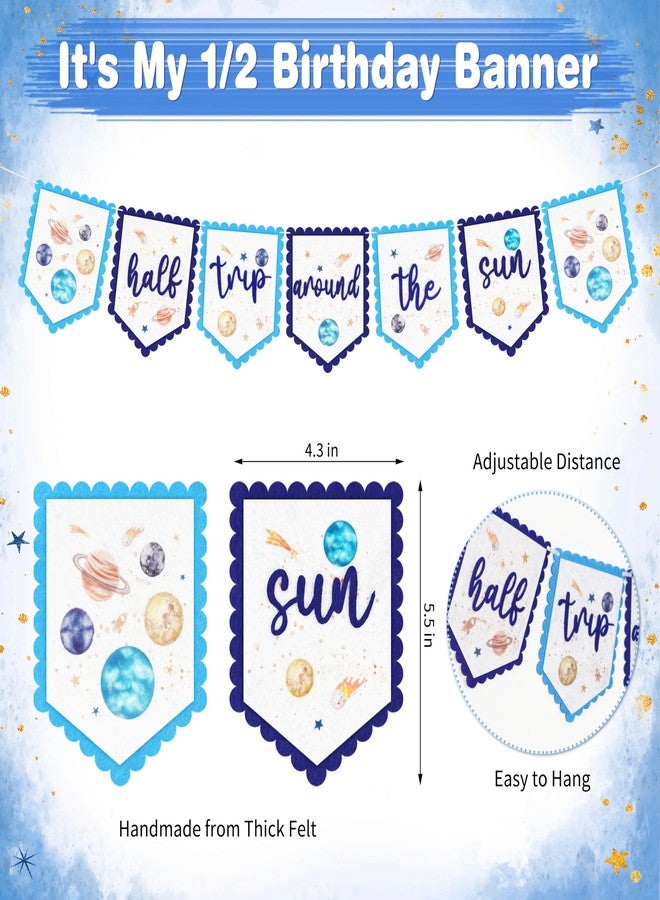 THAWAY 1/2 Birthday Half Trip Around the Sun Half Birthday Decorations - Banner Glitter Cake Topper Tassel Wood Bead High Chair Banner & Crown, Hat Halfway to One Baby Boy Girl Party Supplies - Image 2