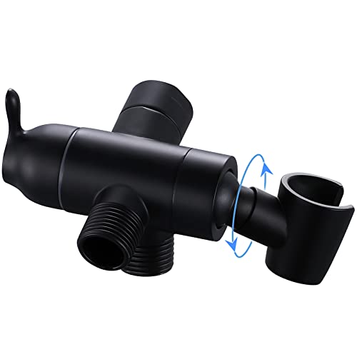 YDmeet Shower Arm Diverter with Handshower Mount, G1/2 Brass 3 Way Shower Diverter Valve Bathroom Universal Shower System Replacement for Handheld Shower and Fixed Shower Head(Matte Black) - Image 1