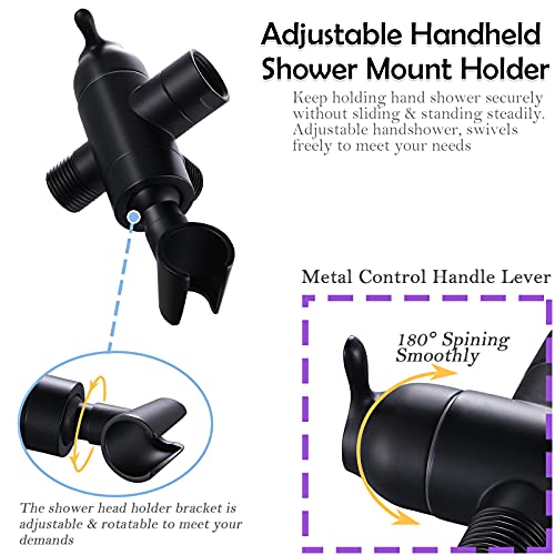 YDmeet Shower Arm Diverter with Handshower Mount, G1/2 Brass 3 Way Shower Diverter Valve Bathroom Universal Shower System Replacement for Handheld Shower and Fixed Shower Head(Matte Black) - Image 4