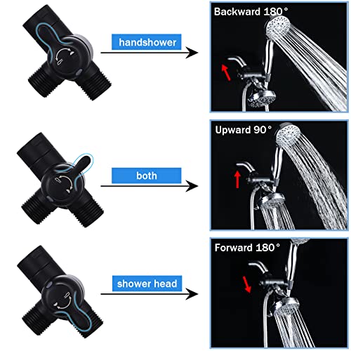 YDmeet Shower Arm Diverter with Handshower Mount, G1/2 Brass 3 Way Shower Diverter Valve Bathroom Universal Shower System Replacement for Handheld Shower and Fixed Shower Head(Matte Black) - Image 3