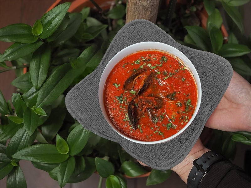 ULVEOL مجموعة 2X رمادي 7 بوصة × 4 بوصة حوامل الأطباق حوامل حساء ساخن من البوليستر لأدوات المطبخ وعاء ساخن وأطباق حساء يابانية آمنة في الميكروويف حوامل أطباق متعددة الاستخدامات مقاومة للحرارة - Image 4