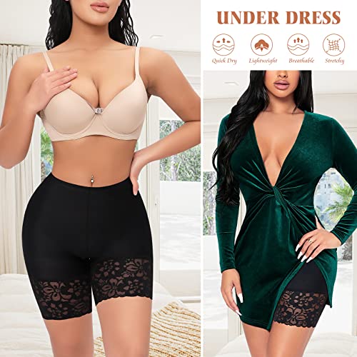 Werena Slip Shorts for Under Dresses Women Anti Chafing Underwear Seamless Boyshorts Panties Lace Under Shorts (#1 Black,Large) - Image 5