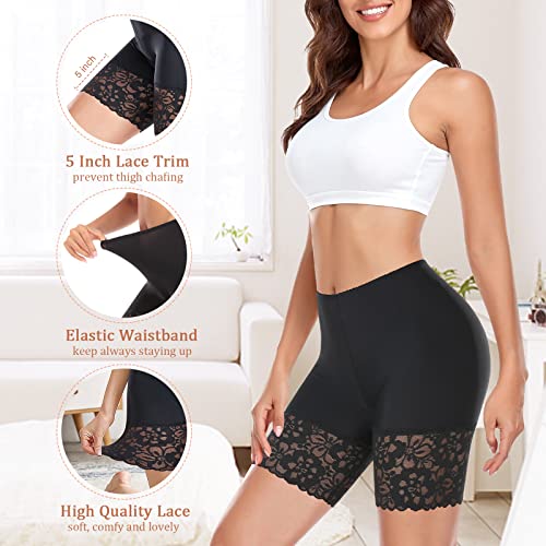 Werena Slip Shorts for Under Dresses Women Anti Chafing Underwear Seamless Boyshorts Panties Lace Under Shorts (#1 Black,Large) - Image 4