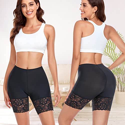 Werena Slip Shorts for Under Dresses Women Anti Chafing Underwear Seamless Boyshorts Panties Lace Under Shorts (#1 Black,Large) - Image 2