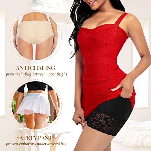Werena Slip Shorts for Under Dresses Women Anti Chafing Underwear Seamless Boyshorts Panties Lace Under Shorts (#1 Black,Large) - Image 3