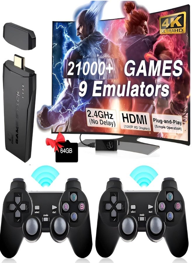 جهاز ألعاب فيديو لاسلكي SSR [إصدار جديد 2025]، وحدة تحكم لاسلكية 2.4 جيجا هرتز، منفذ USB مدمج، أكثر من 21000 لعبة مخزنة على بطاقة ذاكرة TF سعة 64 جيجابايت، يدعم 9 محاكيات، يدعم دقة 4K فائقة الوضوح، مخرج HDMI للتلفزيون. - Image 1