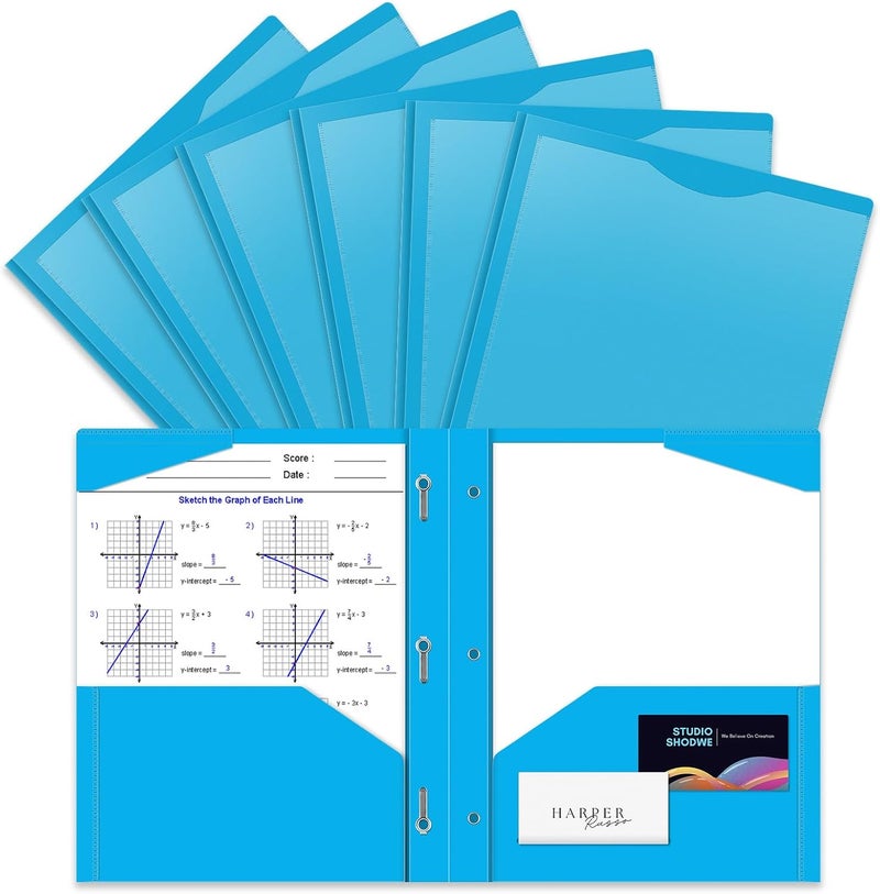 BAOFALI 12 Pack A4 Pocket Plastic Folder 2 Pockets and 3 Prongs 2 Card Slots, Durable, Tear-Resistant Heavy Duty Pocket Folders with Prongs, Colored Prong Folders for Schoolwork & Officer - Image 1