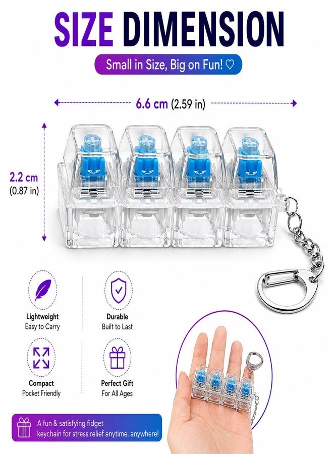 ZOLYPY لعبة لوحة مفاتيح 4 في 1 مع إضاءة LED | صوت نقر عالٍ وصوت جهير | مفاتيح ميكانيكية قابلة للفصل، سلسلة مفاتيح لتخفيف التوتر | لعبة مكتبية لتخفيف القلق - قطعة واحدة (شفافة) - Image 2
