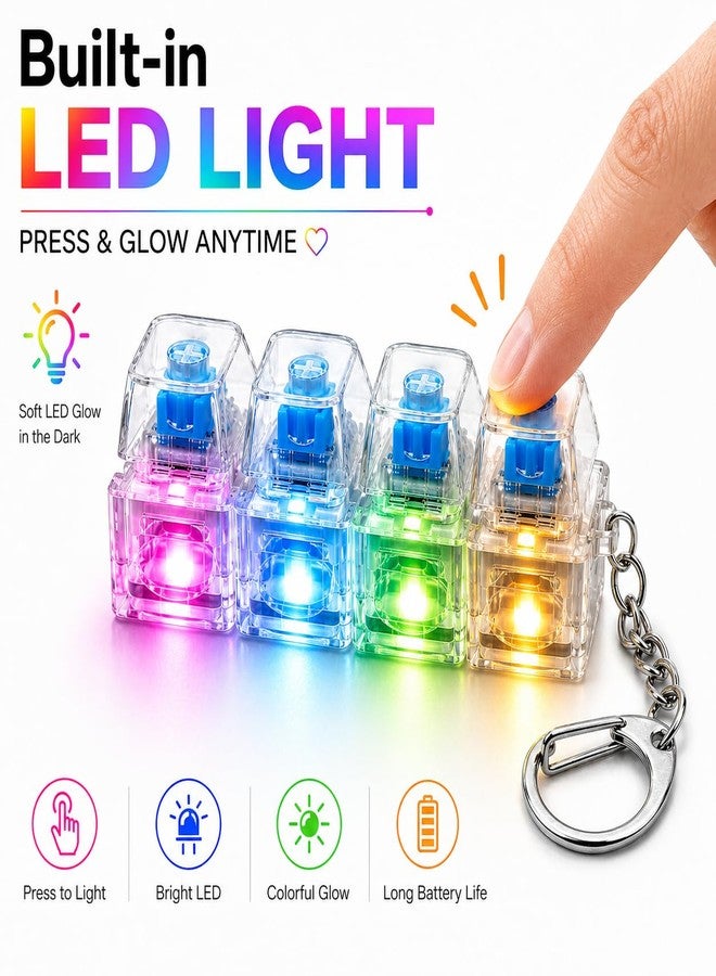 ZOLYPY لعبة لوحة مفاتيح 4 في 1 مع إضاءة LED | صوت نقر عالٍ وصوت جهير | مفاتيح ميكانيكية قابلة للفصل، سلسلة مفاتيح لتخفيف التوتر | لعبة مكتبية لتخفيف القلق - قطعة واحدة (شفافة) - Image 4