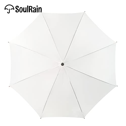SoulRain 48 White Stick Umbrella Large Windproof Wedding Umbrella for Rain Automatic Open Vintage Cane Umbrella with Wooden Handle Shaft Elegant Parasol for Women MenWhite - Image 3