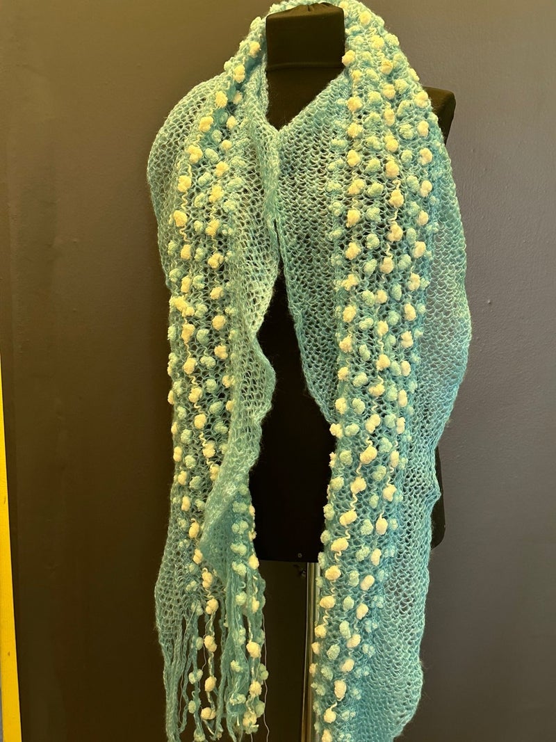 Gönülden Tasarım Hand Knitted Velvet Pompom Design Women's Shawl Scarf 175X35 cm  - Image 3