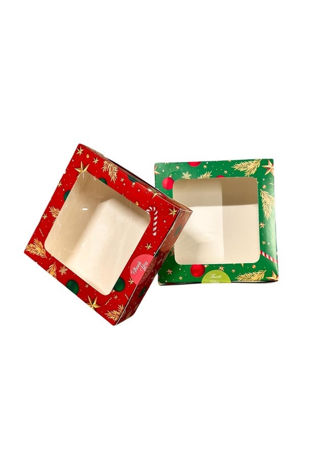 BAKEFY 20 pcs Christmas RED GREEN (6" x 6" x 2") Christmas Bakery Boxes Treat Boxes Brown Kraft Paper Box with Window for Baking Cookies Cupcake Goodies Food Gift Giving Packaging Party Favors - Image 3