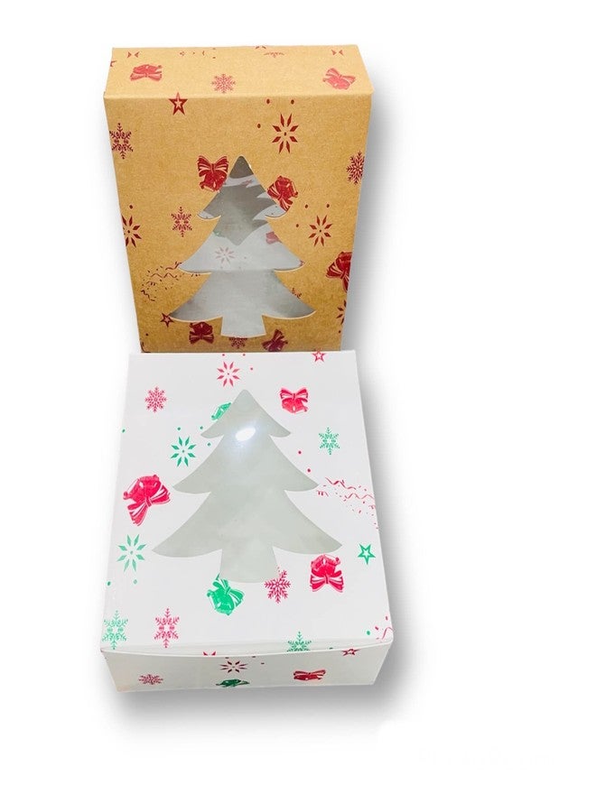 BAKEFY 20 pcs Christmas RED GREEN (6" x 6" x 2") Christmas Bakery Boxes Treat Boxes Brown Kraft Paper Box with Window for Baking Cookies Cupcake Goodies Food Gift Giving Packaging Party Favors - Image 5