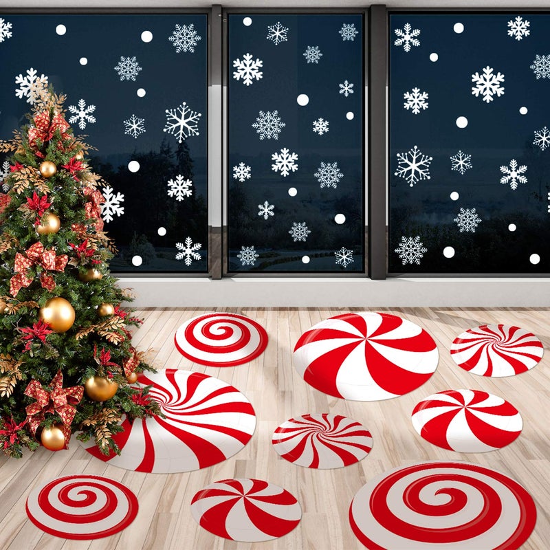 ملصقات أرضية من واهلين 108 قطعة لعيد الميلاد بنكهة النعناع ملصقات رقاقات الثلج ملصقات حائط كبيرة للحلوى ملصقات متنوعة لرقاقات الثلج لأرضية ونوافذ للاحتفال بعيد الميلاد