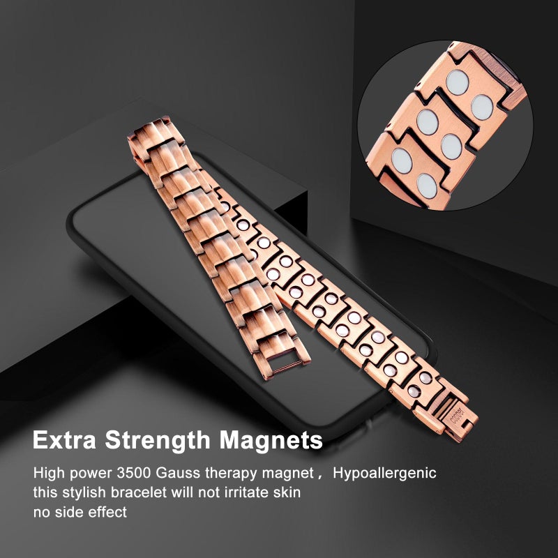 JEROOT Copper Magnetic Bracelets for Men, Pure Titanium Bracelet (3500Gauss Per Magnet), Men's Bracelet Lymphatic Jewelry Gifts - Image 4