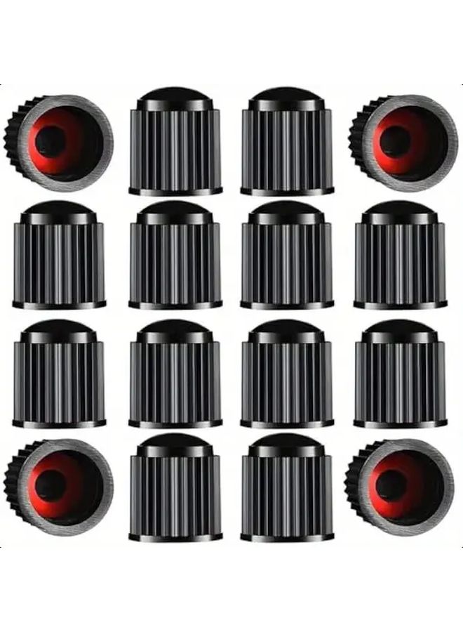 Black Tire Valve Stem Caps 24 Pack With Sealing Rings Durable Aluminum Black Red Accent - Image 1