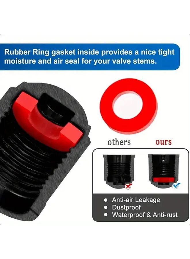 Black Tire Valve Stem Caps 24 Pack With Sealing Rings Durable Aluminum Black Red Accent - Image 2