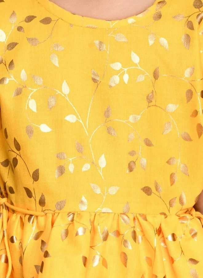 Saka Designs Floral Printed Yellow Angrakha Top with Dhoti Pants for Girls