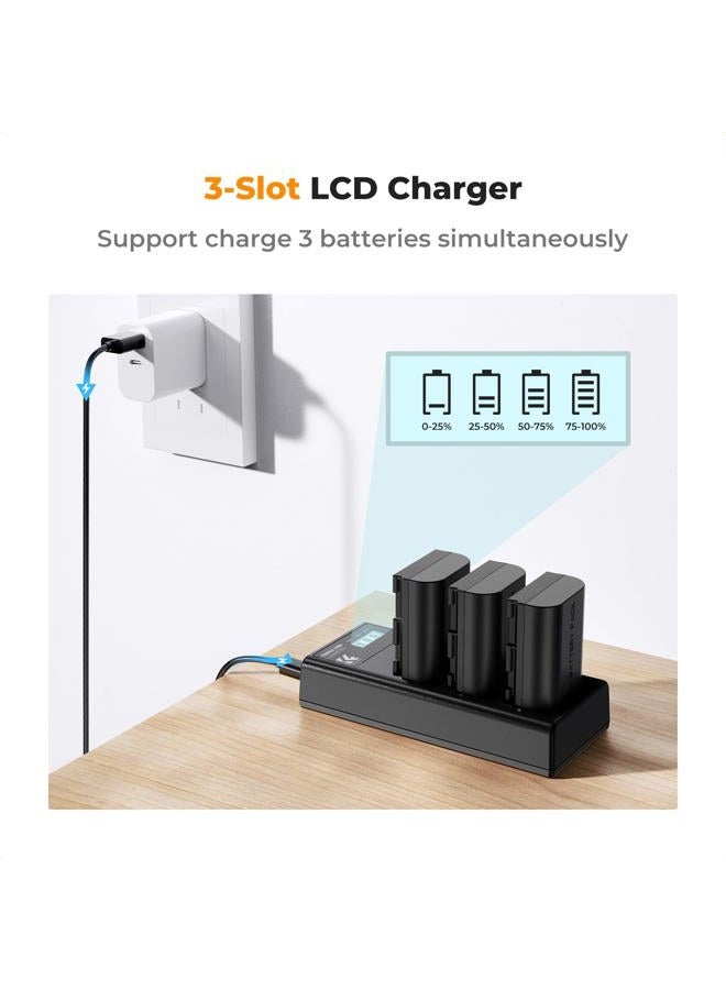K&F Concept 3-Pack 2250mAh LP-E6NH Battery and Triple Slot USB Charger for Canon EOS R7, R5, R6, R, 5D III IV, 5DS, 5DS R, 6D, 6D II, 7D, 7D II, 80D, 90D - Image 3