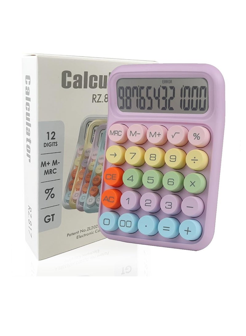 1 pcs Colorful Candy Calculator,Mechanical Calculator Cute 12 Digit Large LCD Display Big Round on Calculator,Easy to Press,for School Office Business Home,Automatic Sleep - Image 1