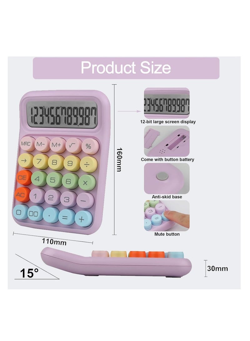 1 pcs Colorful Candy Calculator,Mechanical Calculator Cute 12 Digit Large LCD Display Big Round on Calculator,Easy to Press,for School Office Business Home,Automatic Sleep - Image 2