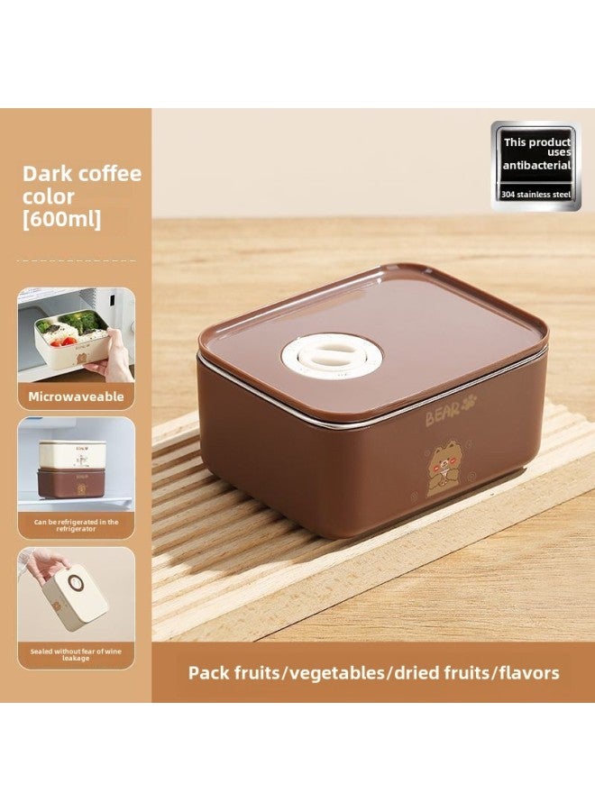Fresh-keeping Box Lunch Box Special 304 For Office Workers Microwave Heating Stainless Steel Lunch Box With Rice Lightweight Xiong Da-Specifications:Brown Bear -Color: Two Packs + Tableware + Thermal Bag  - Image 1