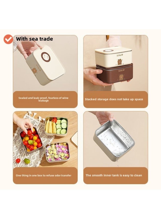 Fresh-keeping Box Lunch Box Special 304 For Office Workers Microwave Heating Stainless Steel Lunch Box With Rice Lightweight Xiong Da-Specifications:Brown Bear -Color: Two Packs + Tableware + Thermal Bag  - Image 3