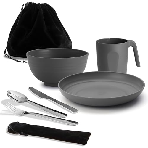 ReaNea Camping Utensils, Reanea Camping Mess Kit for Travel, Camping, Picnic, Outdoor, Camping Gear Include Knife, Spoon, Fork Cutlery Set, Cup, Bowl, Plate, Camping Essentials for 1 - Image 1