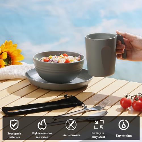 ReaNea Camping Utensils, Reanea Camping Mess Kit for Travel, Camping, Picnic, Outdoor, Camping Gear Include Knife, Spoon, Fork Cutlery Set, Cup, Bowl, Plate, Camping Essentials for 1 - Image 4