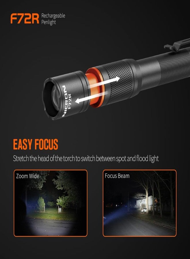 NICRON F72R Pen Light, Pocket Flashlight with Clip,5 Modes 450 lumens mini Rechargeable Flashlight Including Batteries, Focusing penlight ipx4 Waterproof for Work - Image 4
