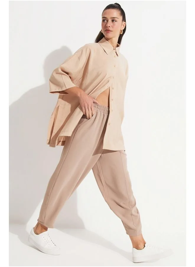 JUNE June Elastic Waist Trouser Stone