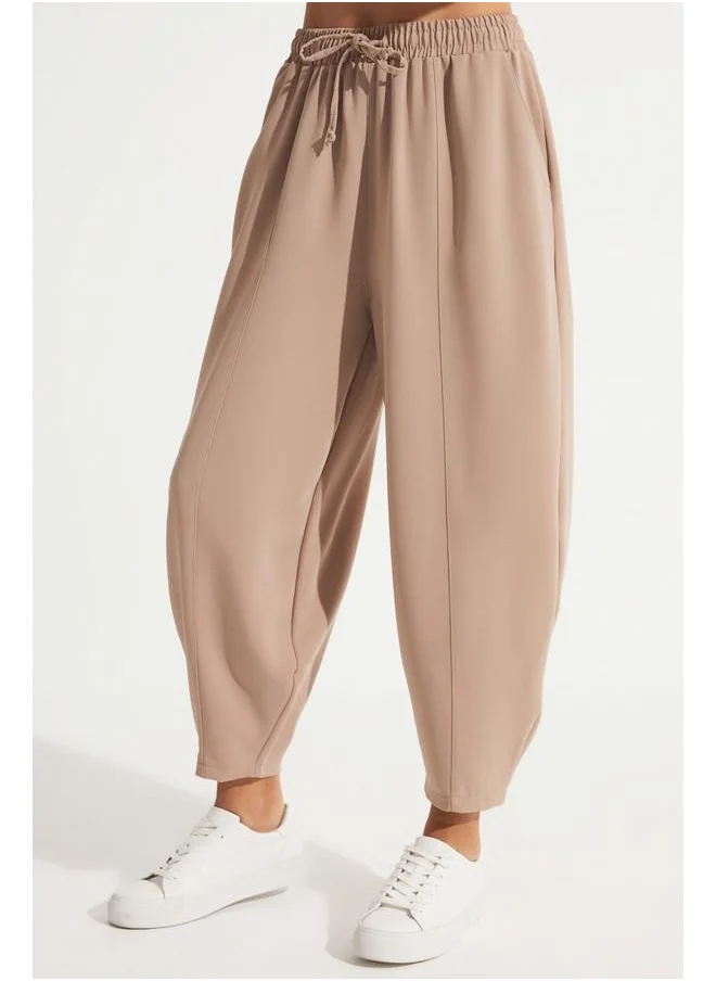 JUNE June Elastic Waist Trouser Stone