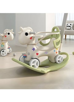 Rocking Horse for Toddler Balance Bike Ride On Toys with Push Handle Backrest Balance Board for Birthday Green