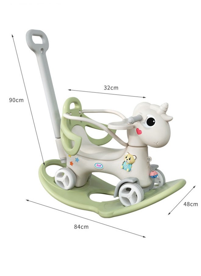 Generic - Rocking Horse for Toddler Balance Bike Ride On Toys with Push Handle Backrest Balance Board for Birthday Green - Image 1