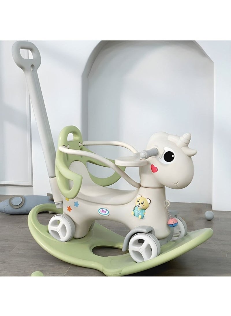 Generic - Rocking Horse for Toddler Balance Bike Ride On Toys with Push Handle Backrest Balance Board for Birthday Green - Image 1