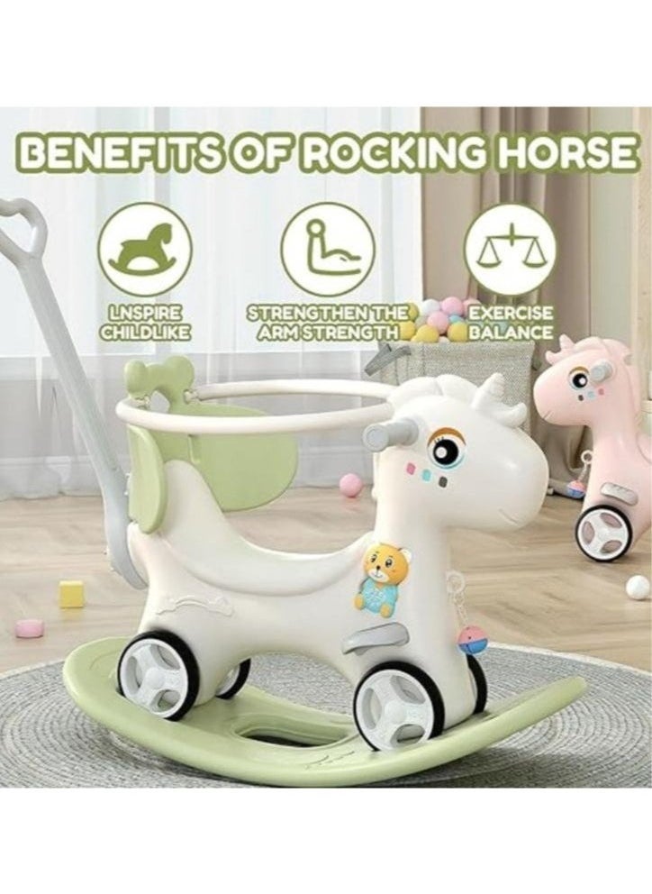 Generic - Rocking Horse for Toddler Balance Bike Ride On Toys with Push Handle Backrest Balance Board for Birthday Green - Image 1