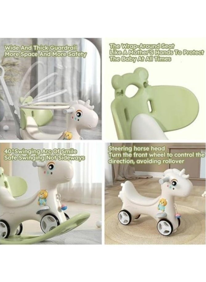 Generic - Rocking Horse for Toddler Balance Bike Ride On Toys with Push Handle Backrest Balance Board for Birthday Green - Image 1