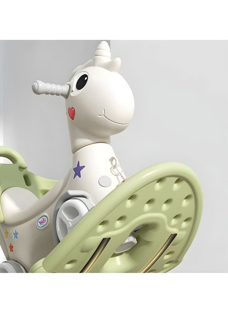 Generic - Rocking Horse for Toddler Balance Bike Ride On Toys with Push Handle Backrest Balance Board for Birthday Green - Image 1