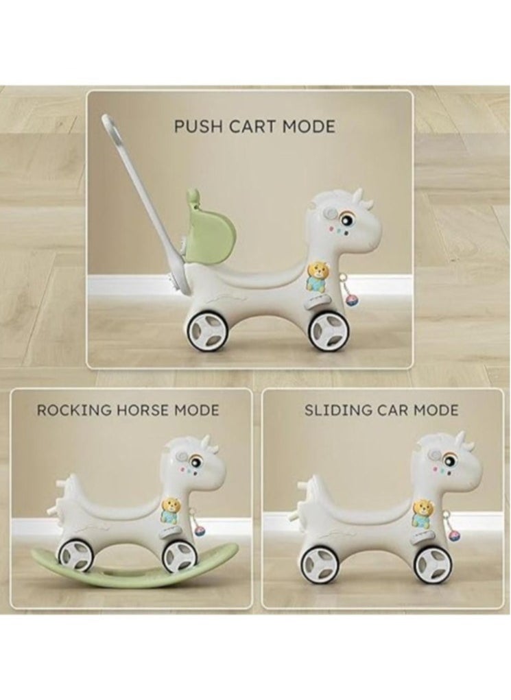 Generic - Rocking Horse for Toddler Balance Bike Ride On Toys with Push Handle Backrest Balance Board for Birthday Green - Image 1