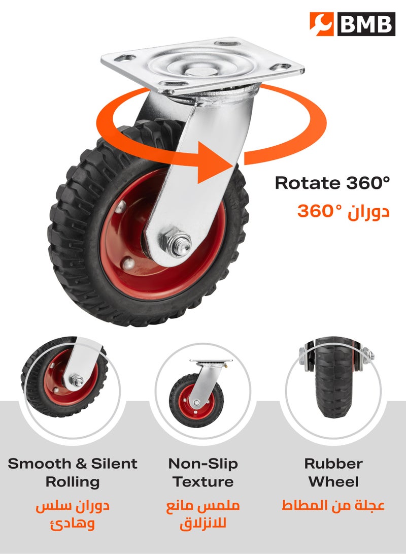 BMB tools Heavy duty Black Rubber Red Core Heavy Duty Caster Plate Swivel  6 Inch Steel Thickness 4.5MM - Image 4