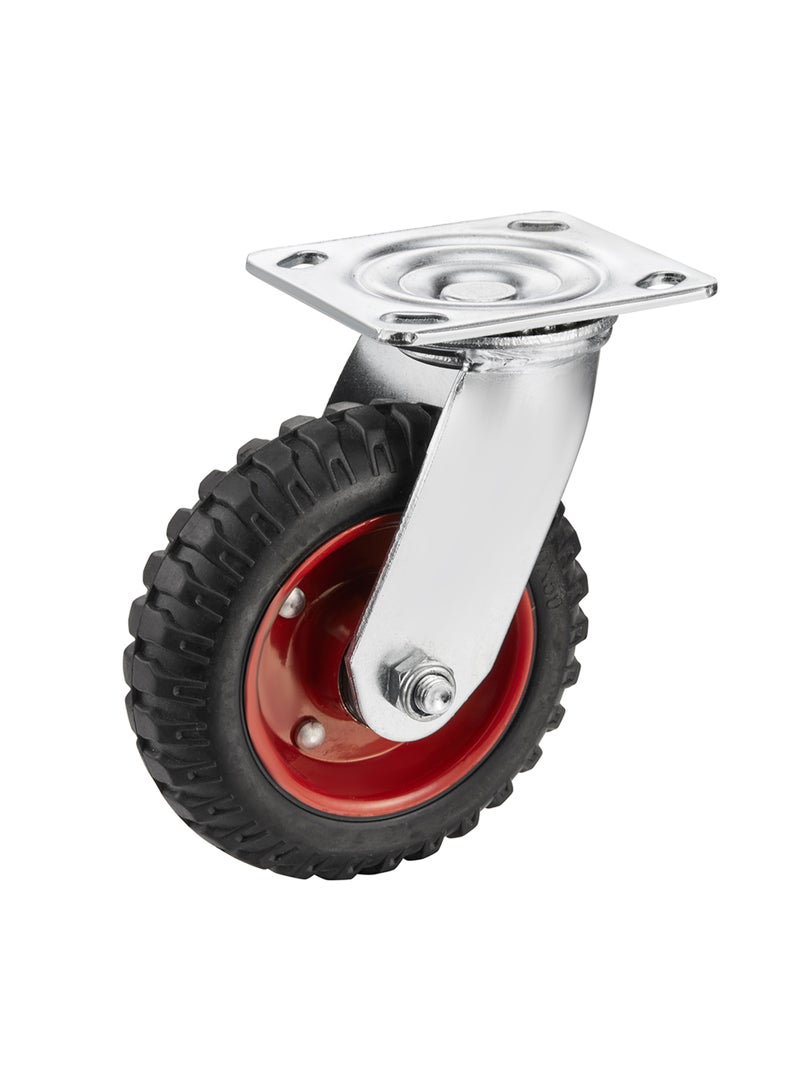 BMB tools Heavy duty Black Rubber Red Core Heavy Duty Caster Plate Swivel  6 Inch Steel Thickness 4.5MM - Image 1