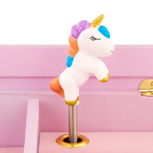 RR ROUND RICH DESIGN Big Music Jewelry Box for Girls with 3 Drawers and Lagrge Storage Paired Foil Gold Unicorn Theme Spinning Playback the Tune for Beautiful Dream Song Pink-Green - Image 4