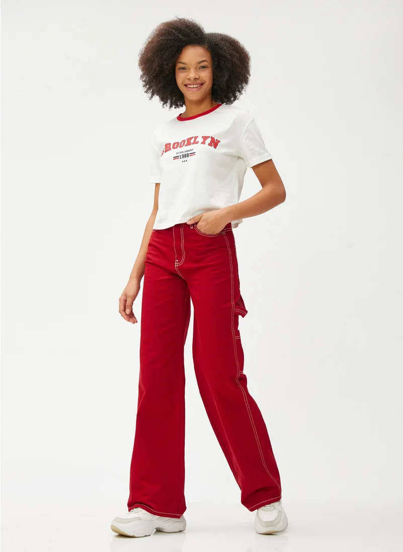 KOTON College Printed T-Shirt Crew Neck Short Sleeve