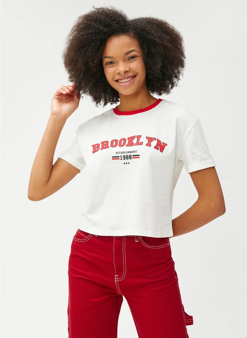 KOTON College Printed T-Shirt Crew Neck Short Sleeve