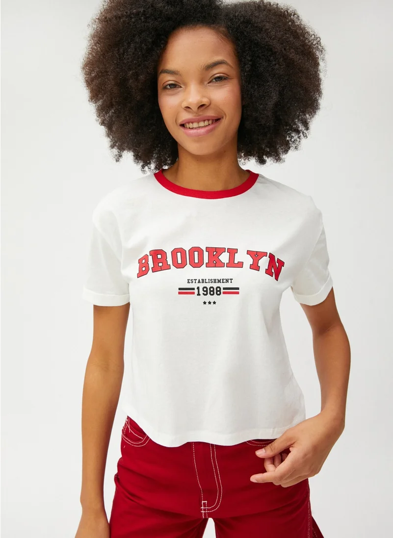 KOTON College Printed T-Shirt Crew Neck Short Sleeve