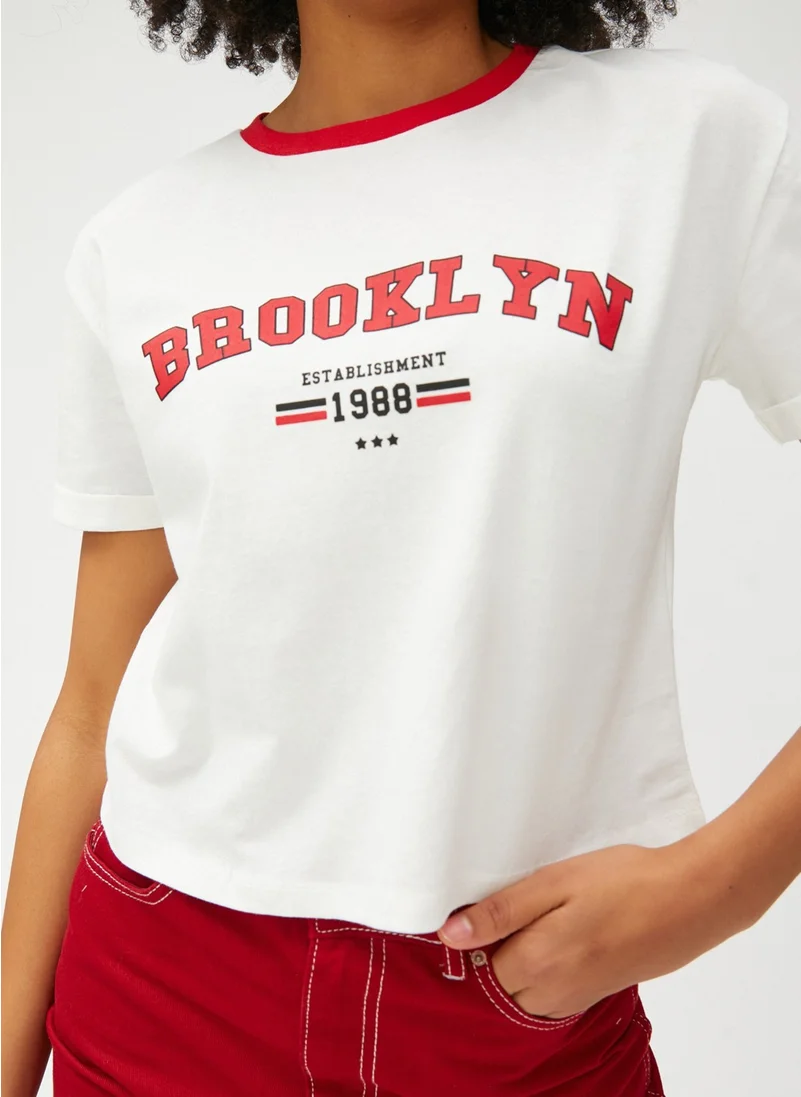 KOTON College Printed T-Shirt Crew Neck Short Sleeve