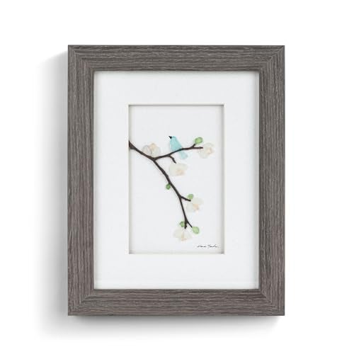 DEMDACO Summer Bluebird Wall Art by Sharon Nowlan - Nature-Inspired Art - Made with Composite Pebbles Mix - Easel Back Frame - Decor Showpiece - Glass Covering - Triangle-Style Hanger - Image 1